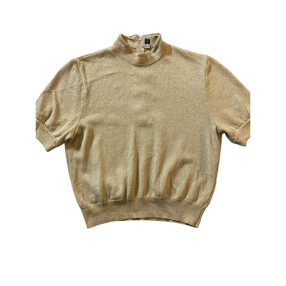 St John Basics by Marie Gray Gold Metallic Knit Top Mock Neck Short Sleeve M USA - Picture 3 of 9